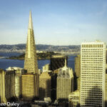 San Francisco skyline view of Transamerica Pyramid from Top of the Mark, Nob Hill, San Francisco